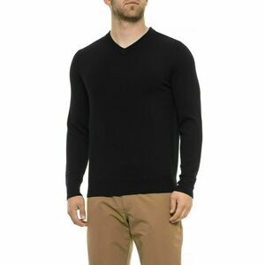 Tahari Mens Medium Merino Wool Sweater Black Knit V-Neck Long Sleeve Pullover
